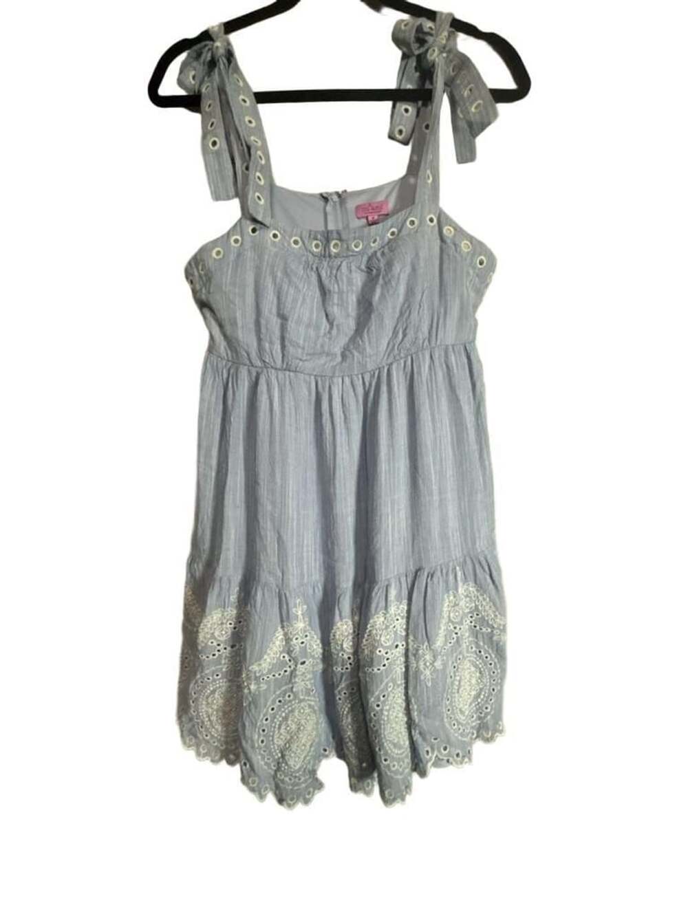 Mi Ami for Francesca's Dress Size S Blue White Striped Eyelet Tiered